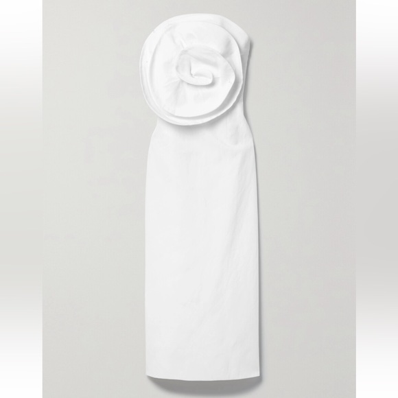 Mara Hoffman Maia White Linen Strapless Dress with Rose - Picture 2 of 12